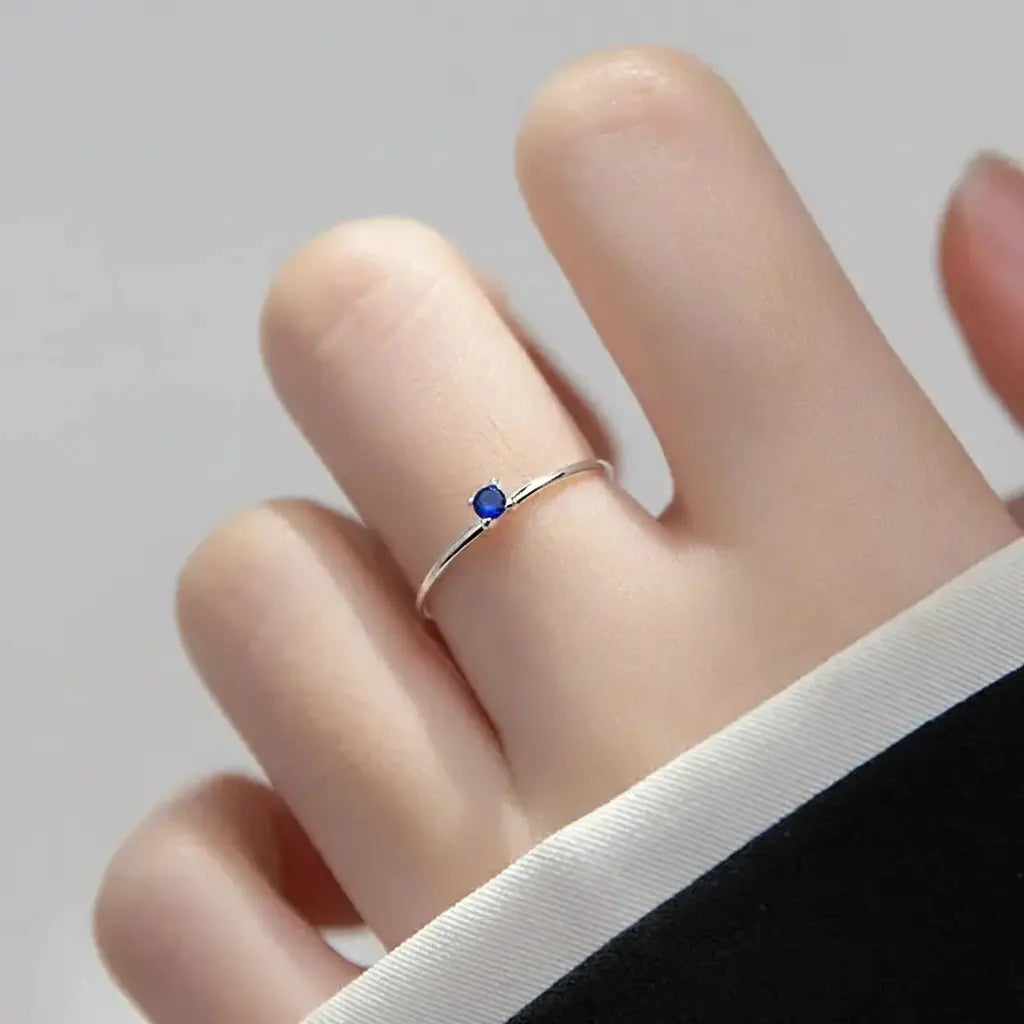 925 Sterling Silver Blue Crystal Stackable Slim Ring