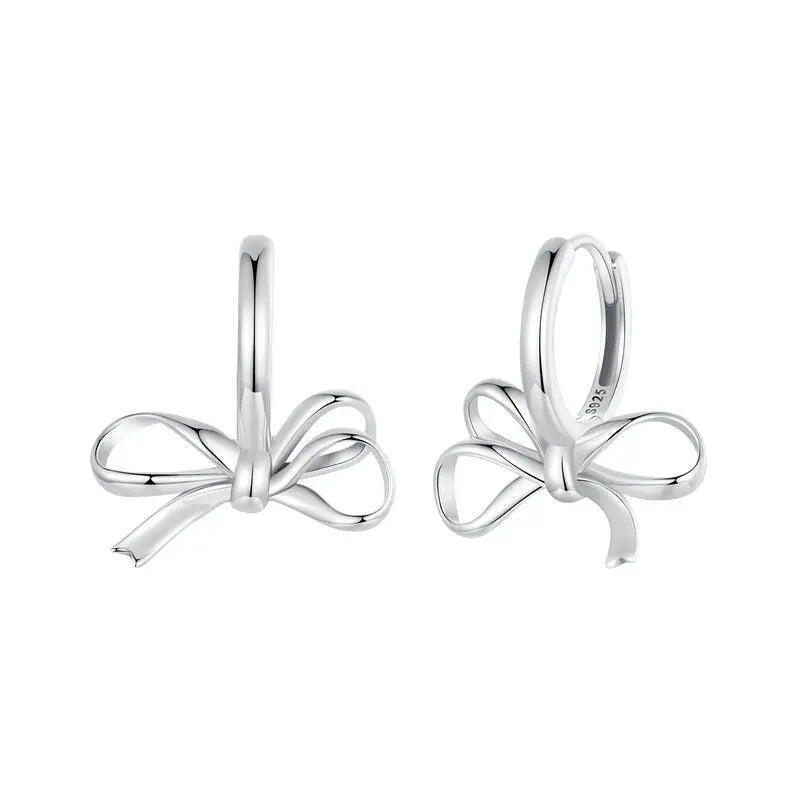 925 Sterling Silver Simple Bow Hoop Earrings