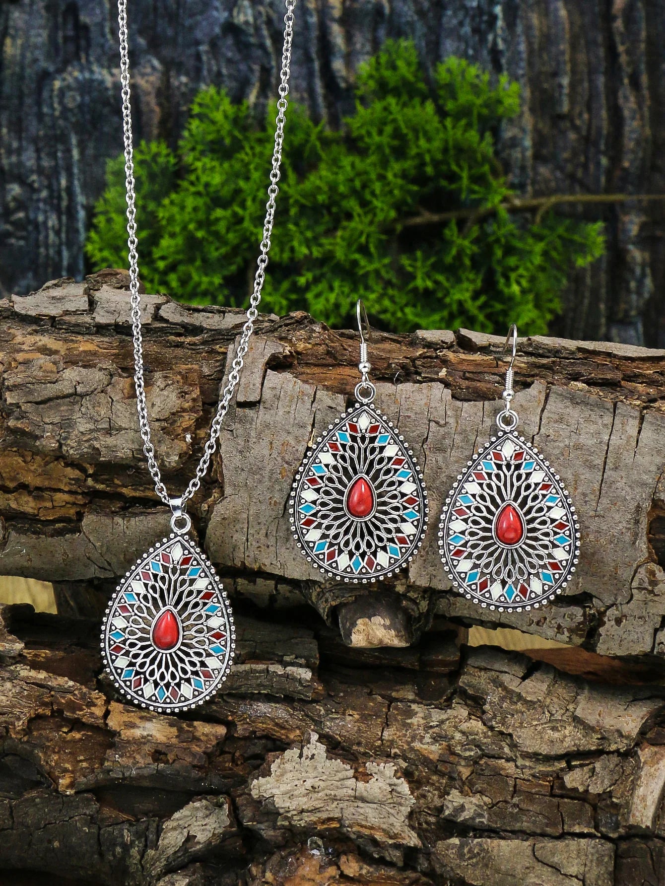 Bohemian Colored Glaze Necklace & Earrings Set