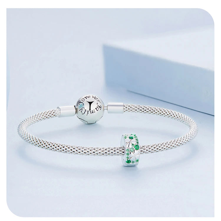 925 Sterling Silver Four-Leaf Clover Safety Chain Charm