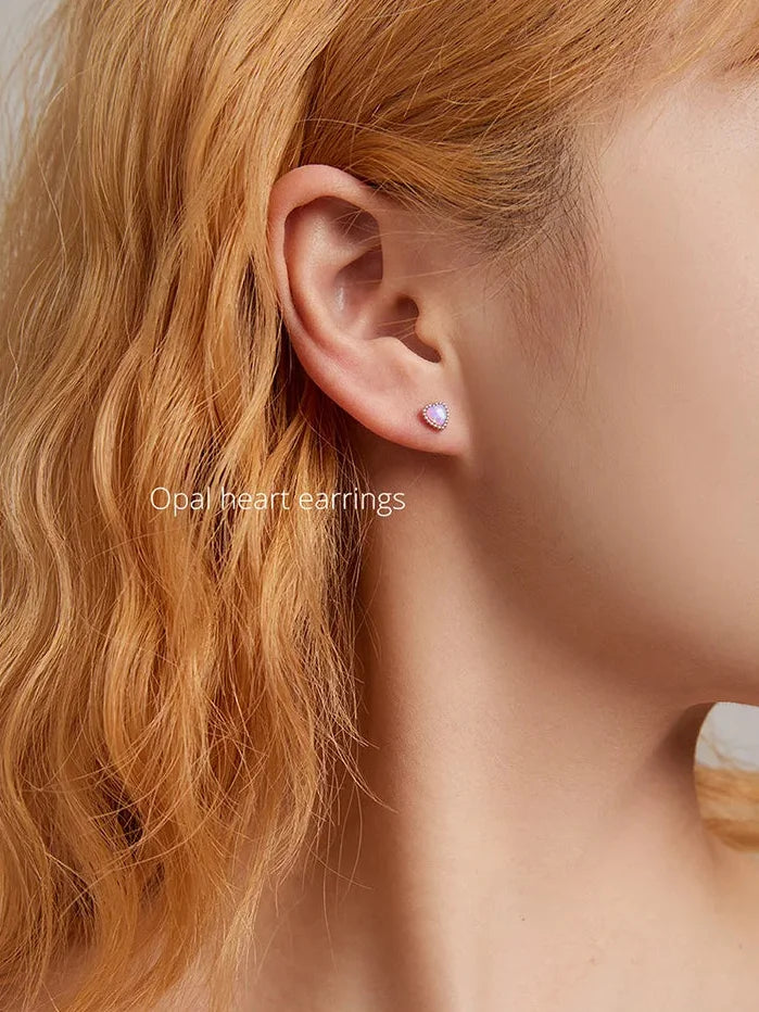 925 Sterling Silver Pink Opal Heart Jewelry Set