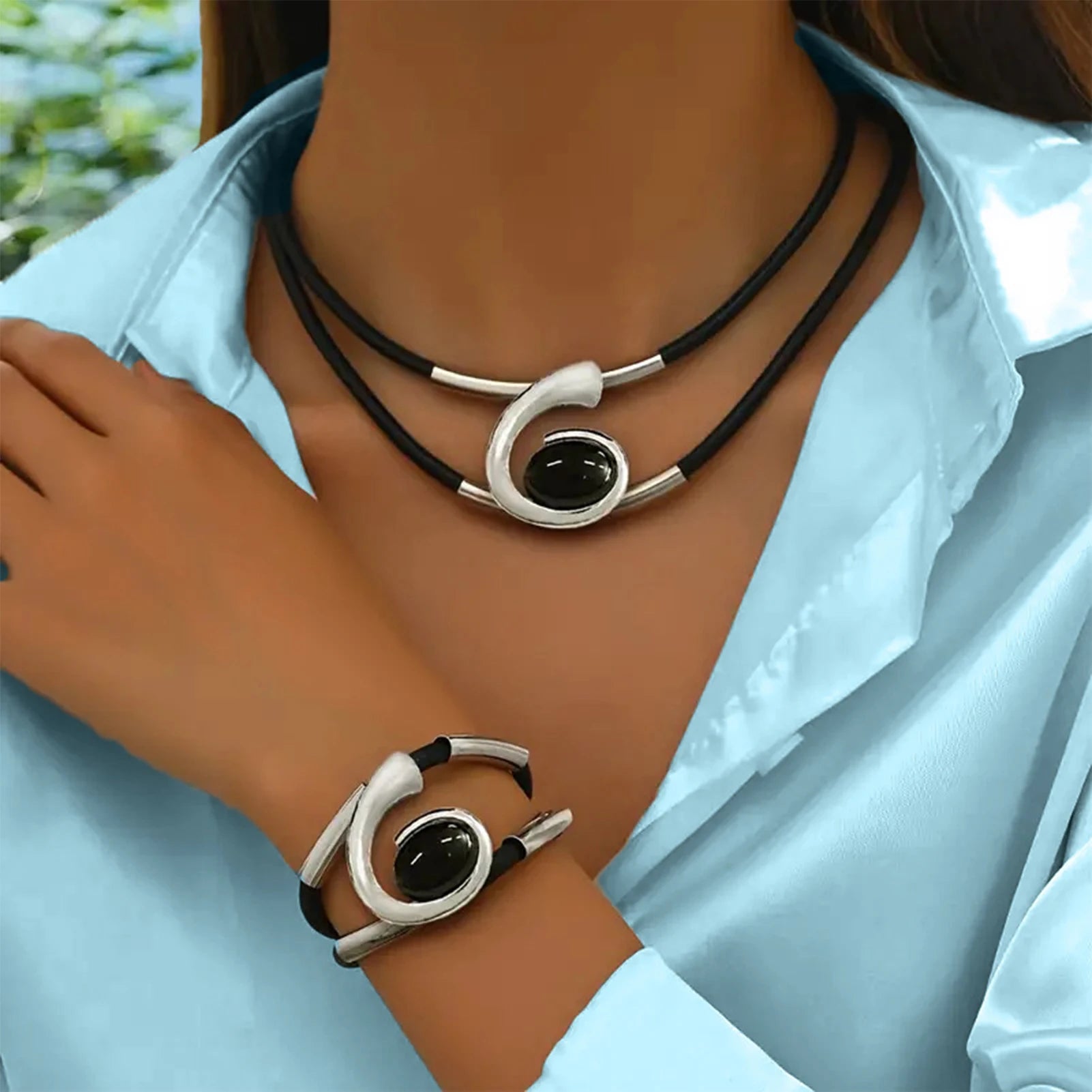 Bohemian Retro Spiral Acrylic Necklace & Bracelet Set