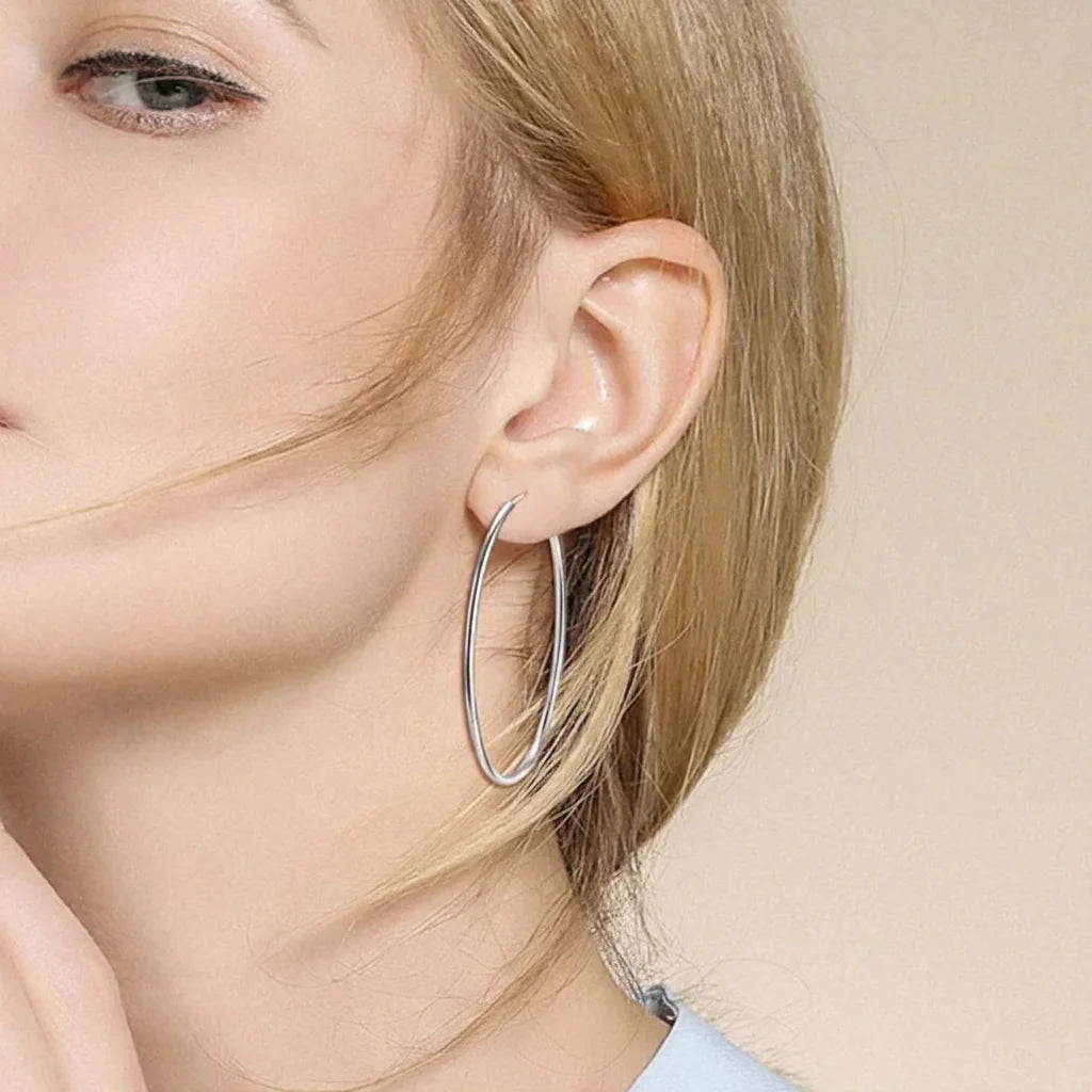 925 Sterling Silver Large Circle Hoop Earrings