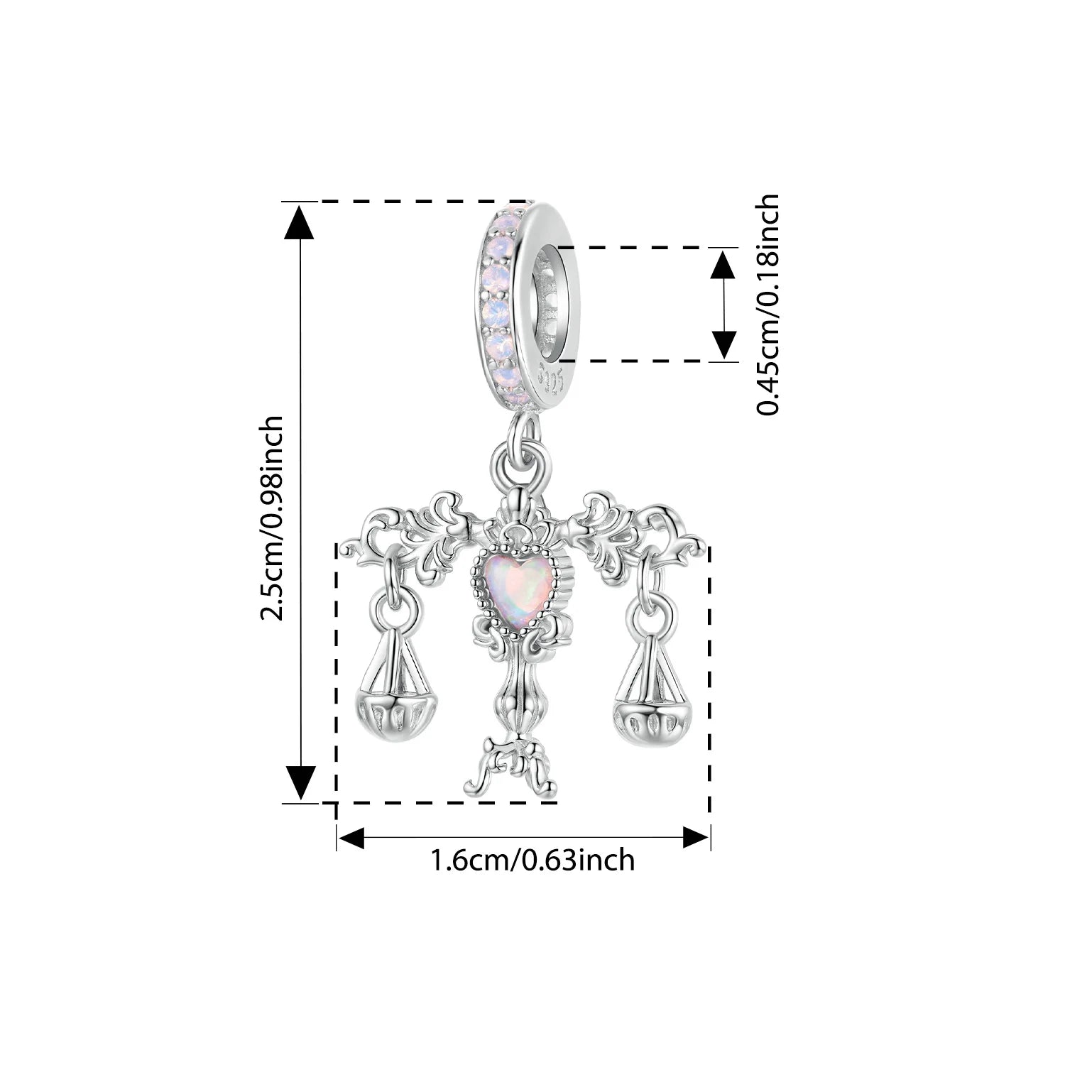 925 Sterling Silver Pink Cherry Bow Charm