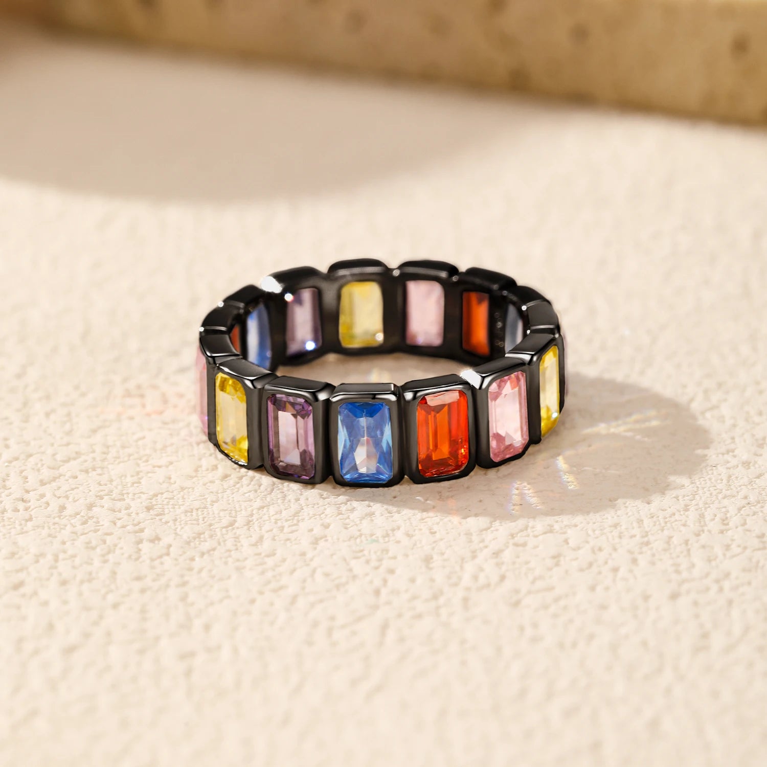 925 Sterling Silver Colorful CZ Geometric Twist Ring