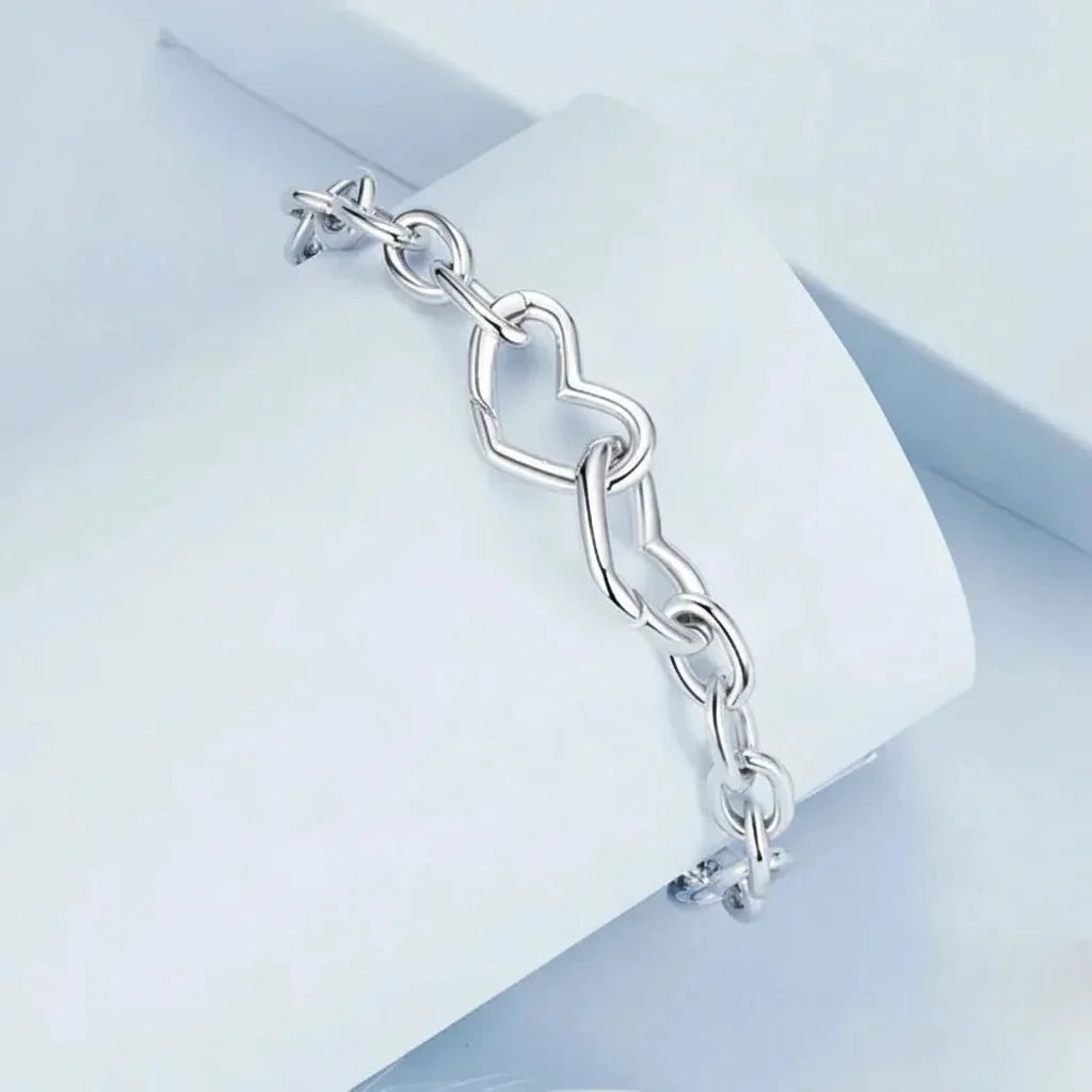 925 Sterling Silver Double Heart Clasp Adjustable Bracelet