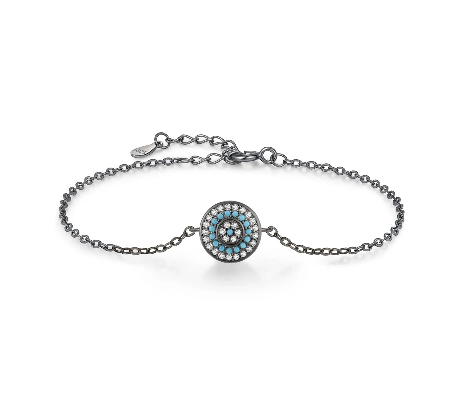 925 Sterling Silver Turquoise & CZ Stars Link Chain Bracelet