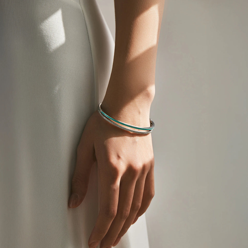 925 Sterling Silver Mint Green Enamel Bangle