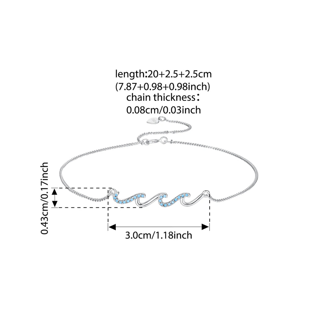 925 Sterling Silver Blue Sea Wave Anklet