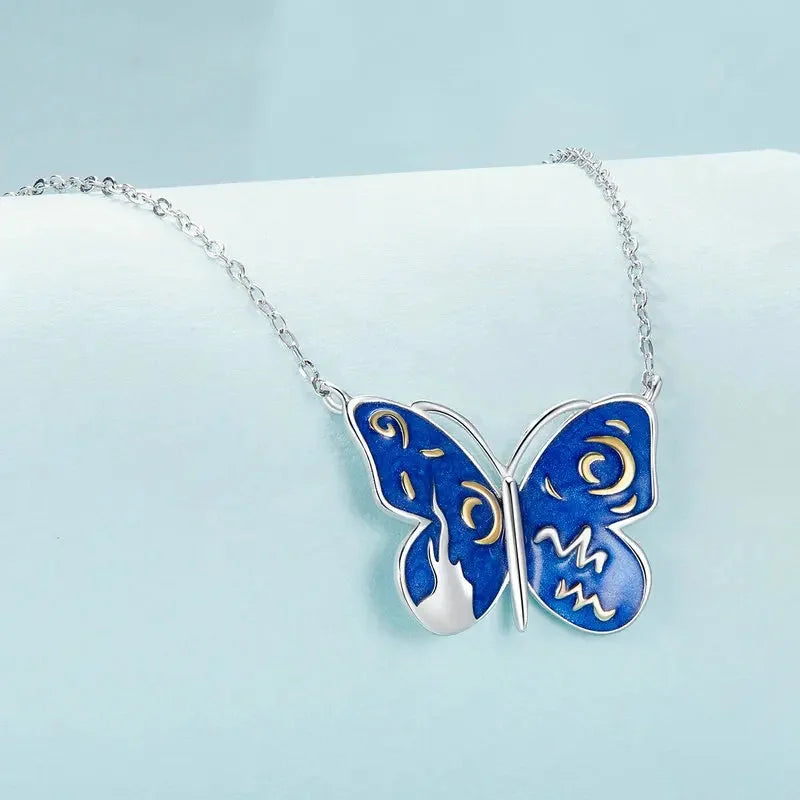 WOSTU Original 925 Sterling Silver Animal Starry Butterfly Necklace Adjustable Chain For Women Wedding Party Gift Fine Jewelry