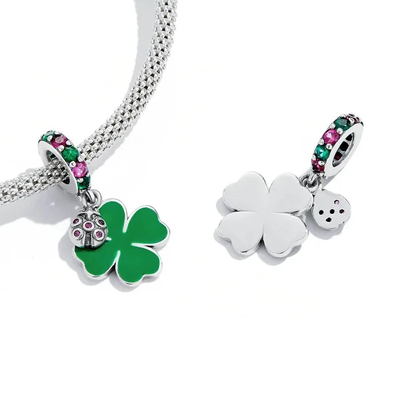 925 Sterling Silver Four-Leaf Clover Safety Chain Charm