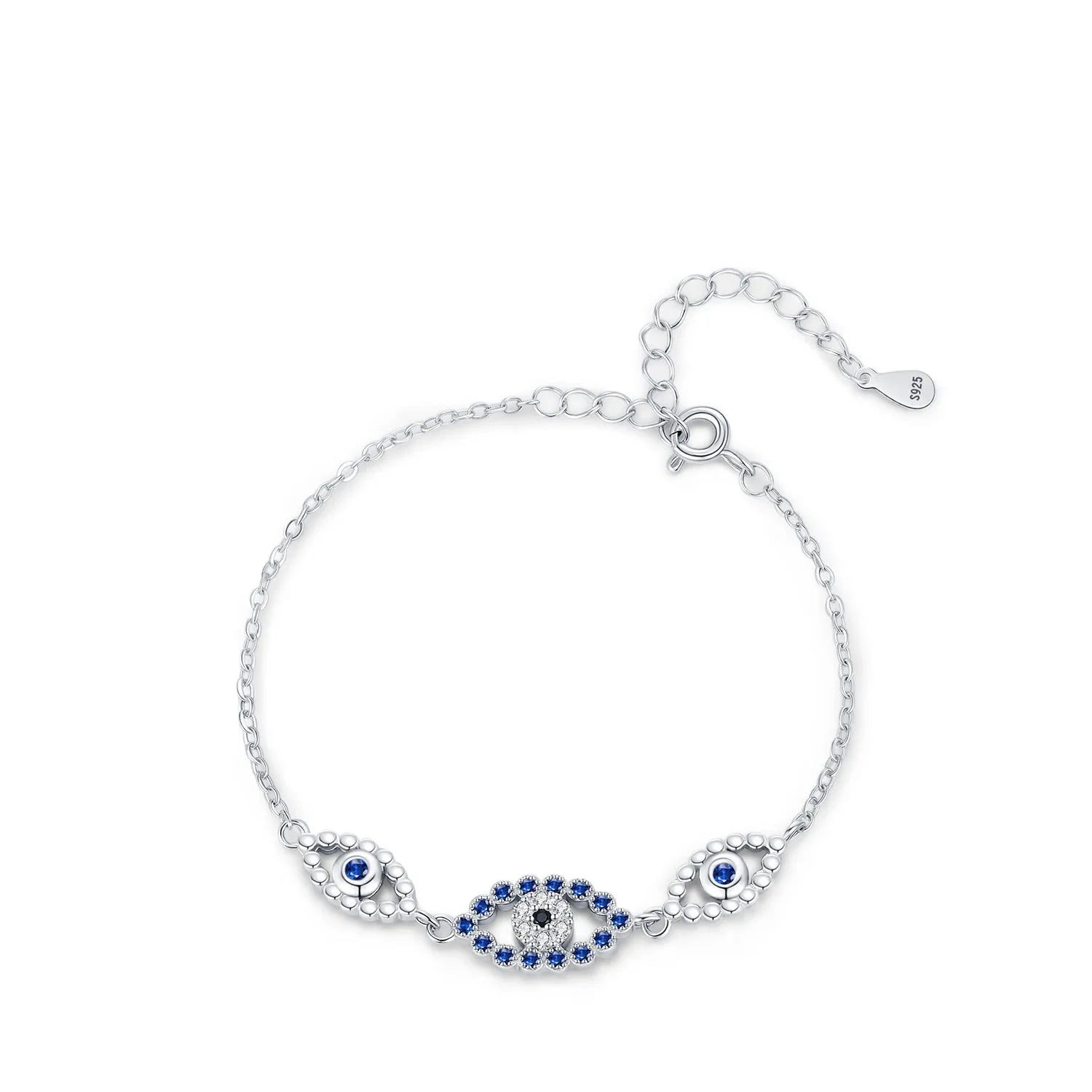 925 Sterling Silver Blue & Clear CZ Eye Bracelet