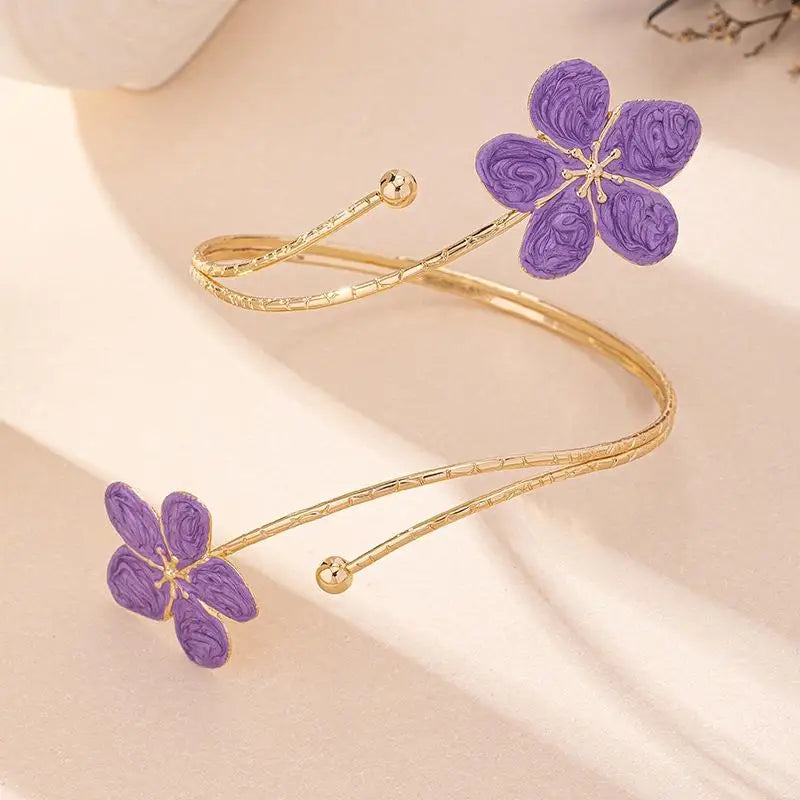 Vintage Floral Enamel Open Cuff Armlet