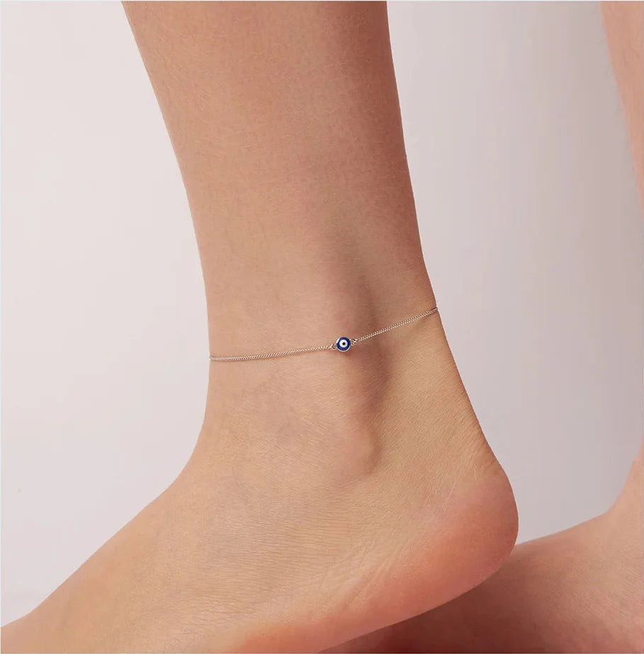 925 Sterling Silver Blue Evil Eye Anklet