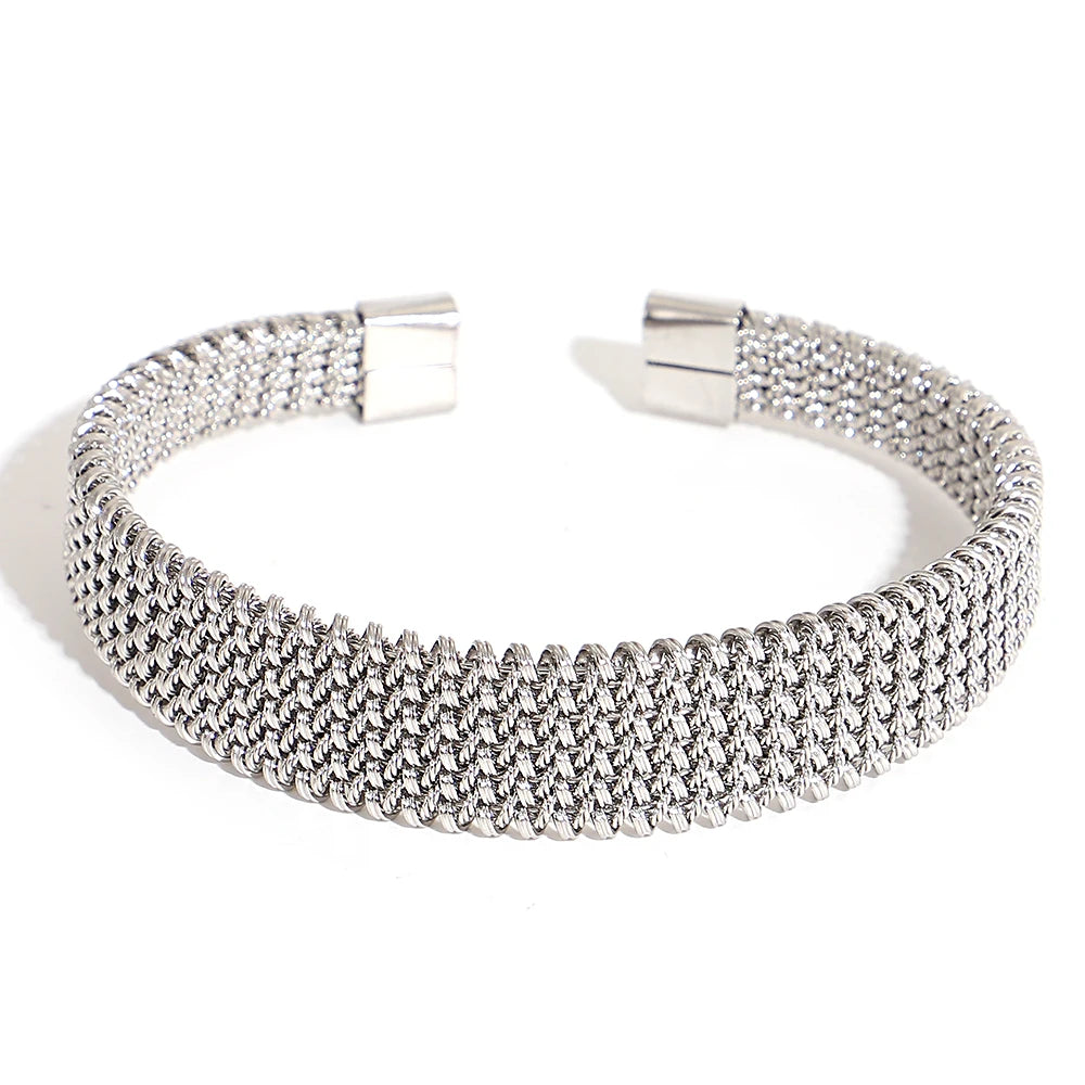 Hand-Woven Twisted Metal Open Bracelet