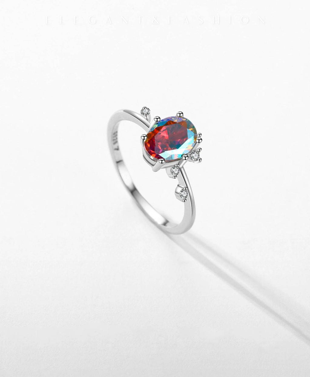 925 Sterling Silver Oval Rainbow Zirconia Jewelry Set (Ring, Earrings & Necklace)