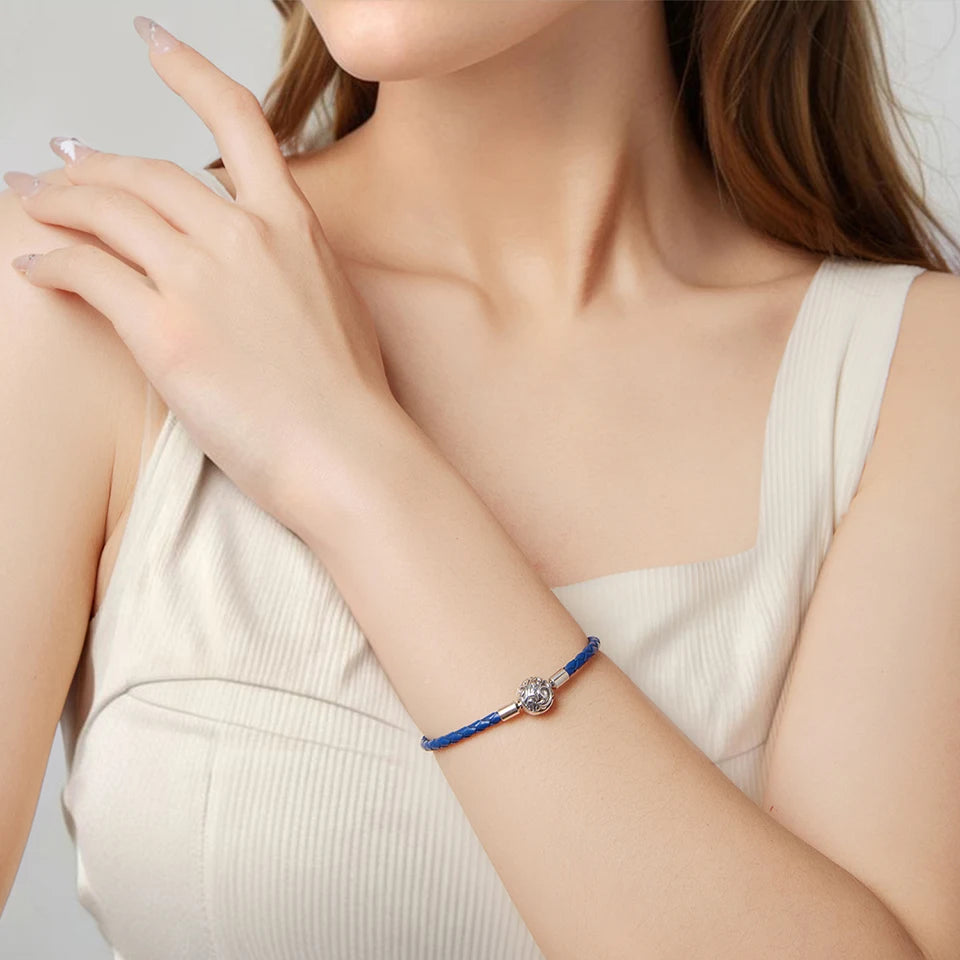 925 Sterling Silver Retro Scroll Red Rope Leather Bracelet