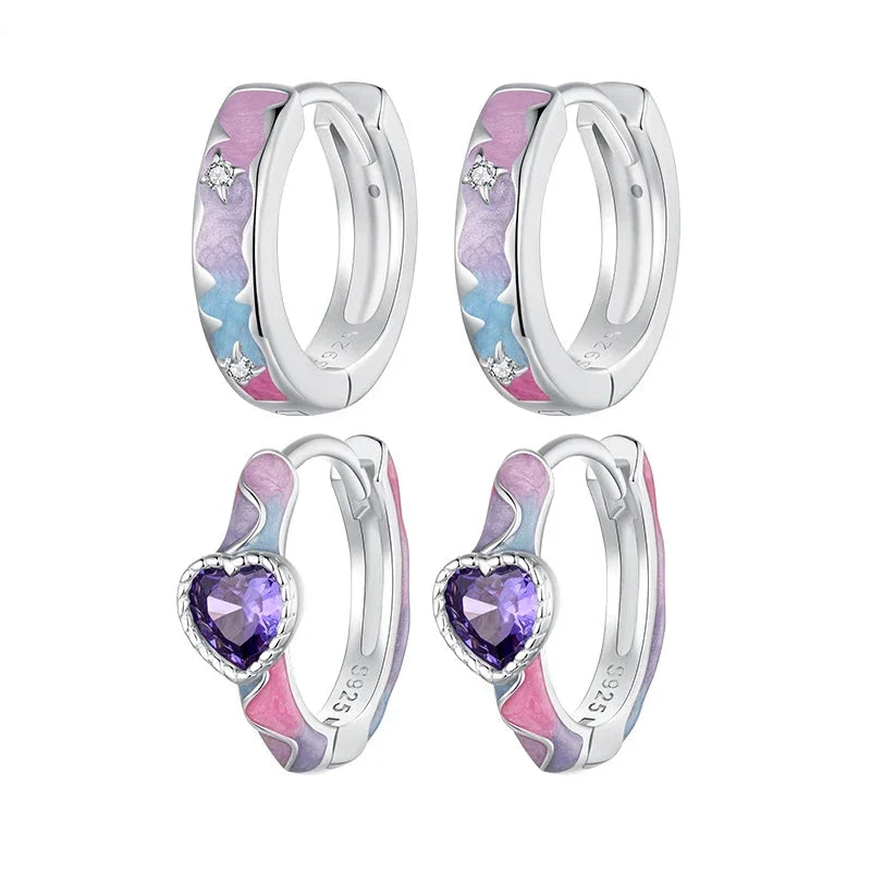 925 Sterling Silver Fantasy Galaxy Heart Hoop Earrings