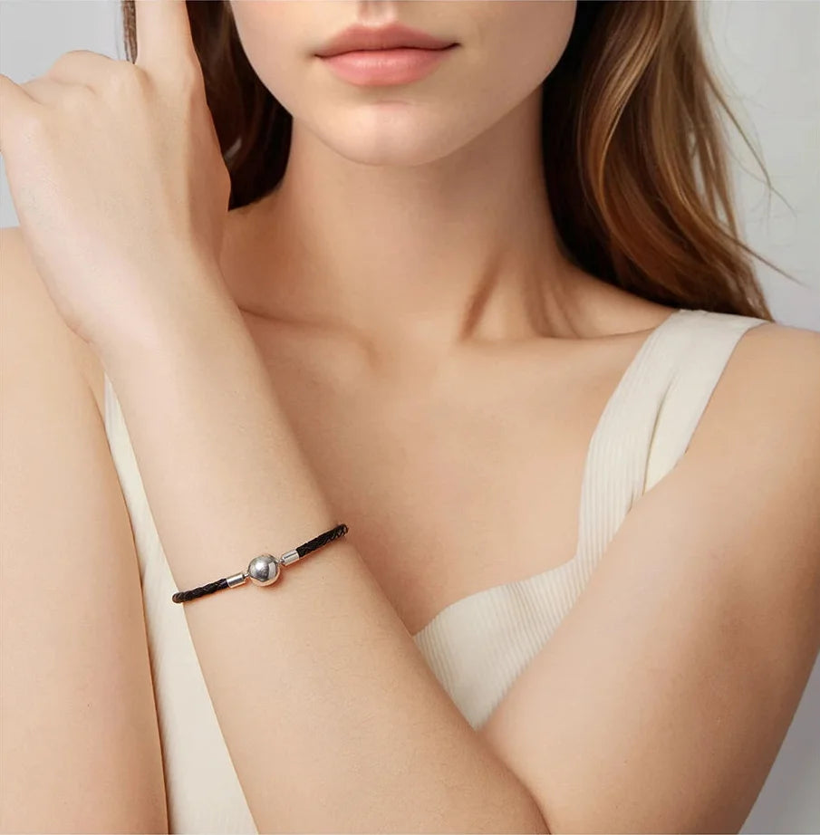 925 Sterling Silver Retro Scroll Red Rope Leather Bracelet