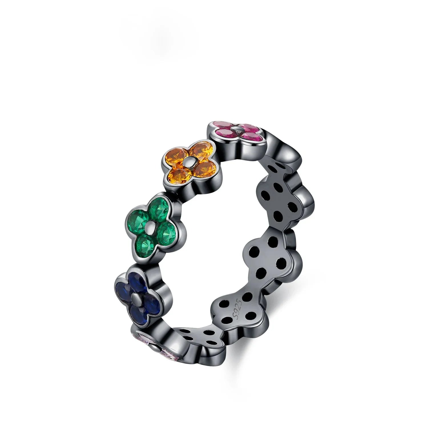 925 Sterling Silver Colorful CZ Geometric Twist Ring