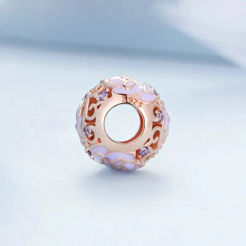 925 Sterling Silver Rose Gold Flower & Tower Heart Charm