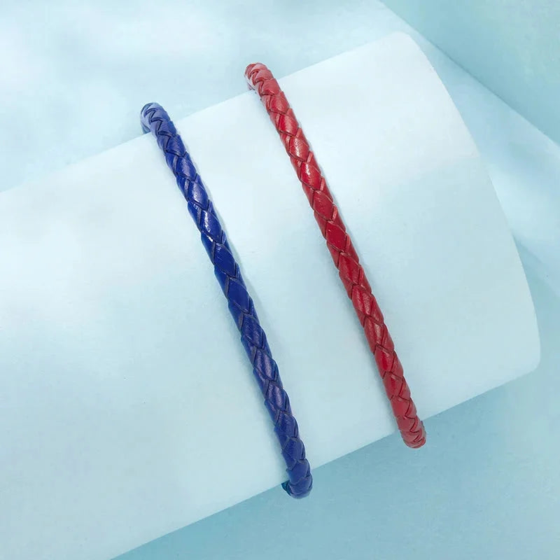 925 Sterling Silver Retro Scroll Red Rope Leather Bracelet