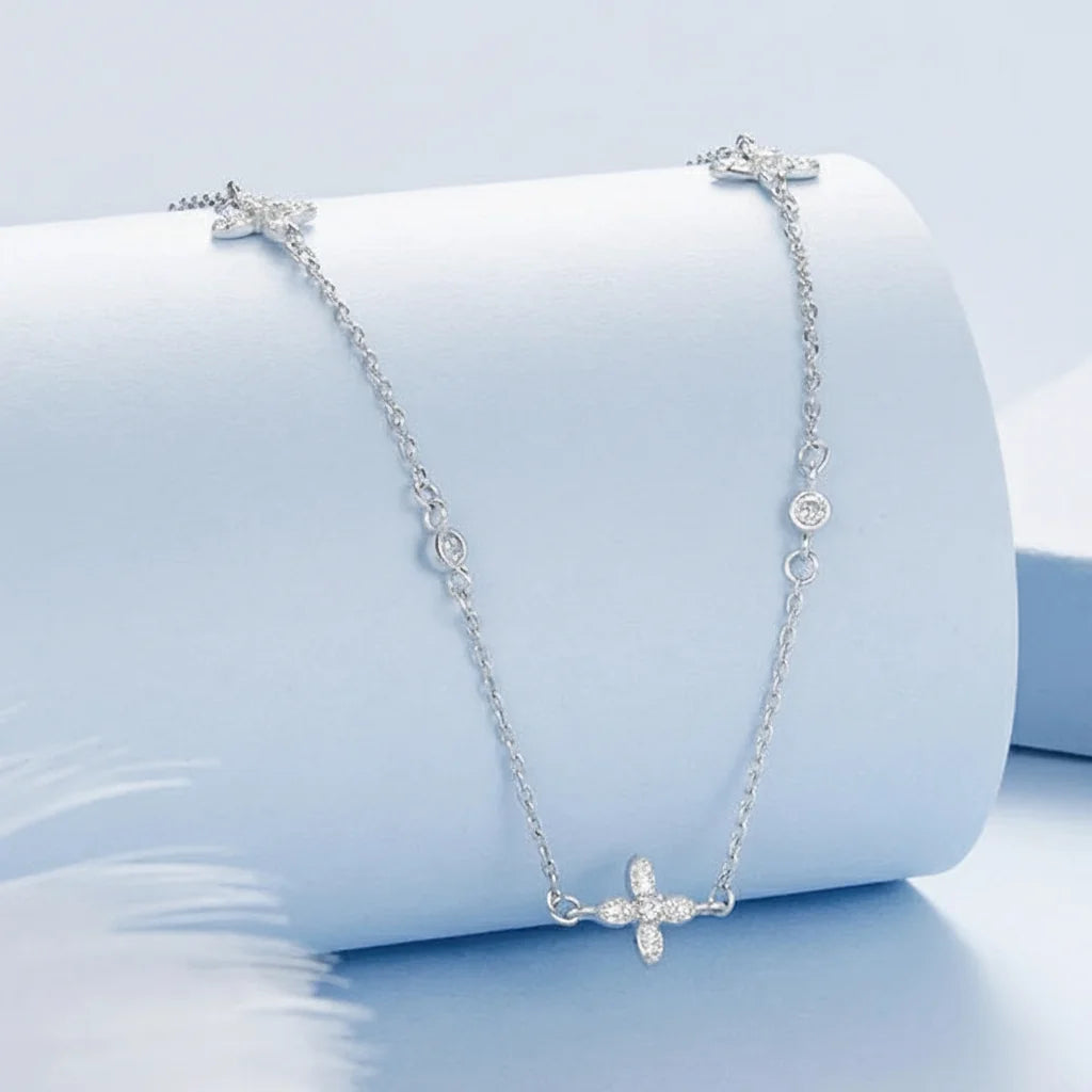 925 Sterling Silver Four-Petal Flower Necklace