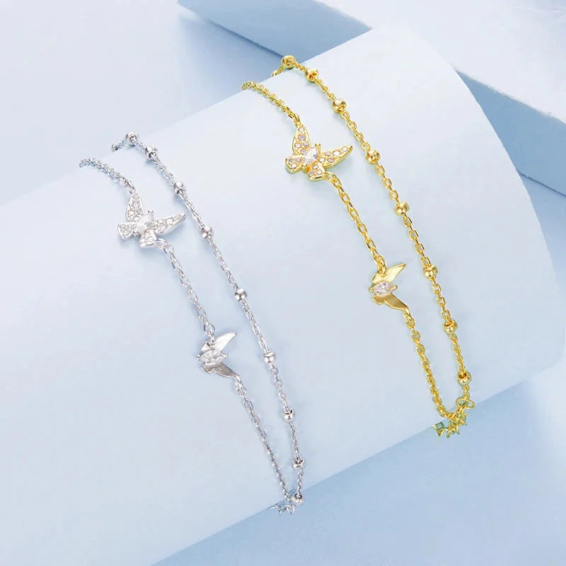925 Sterling Silver Double-Layer Butterfly CZ Bracelet