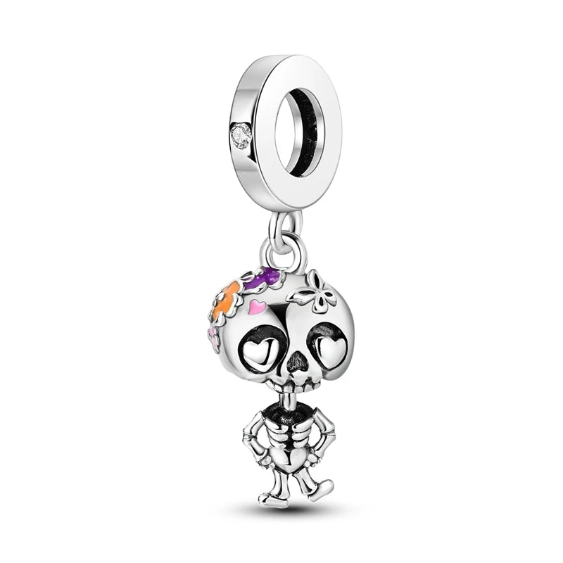 925 Sterling Silver Halloween Pumpkin & Skull Charm Bead