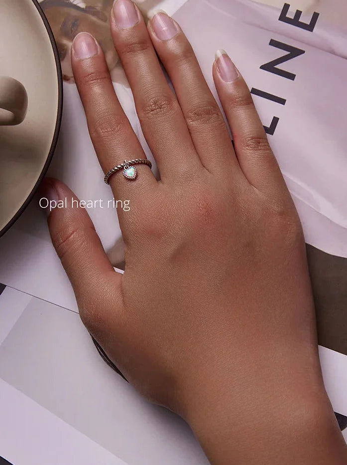 925 Sterling Silver Pink Opal Heart Jewelry Set