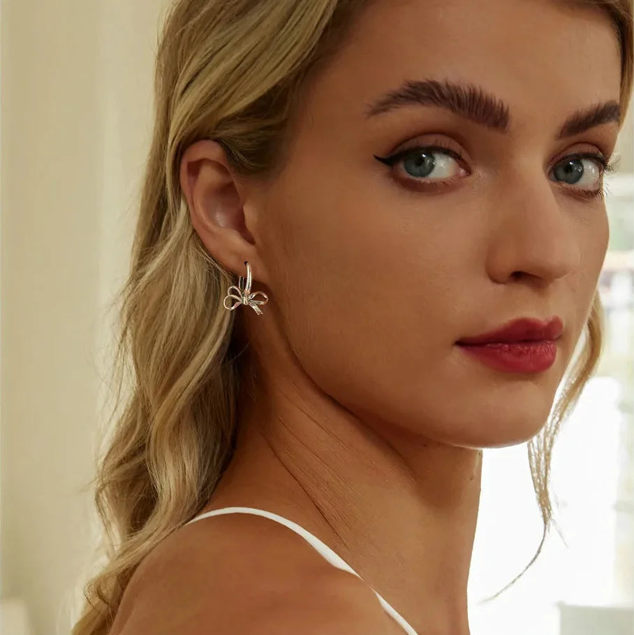 925 Sterling Silver Simple Bow Hoop Earrings