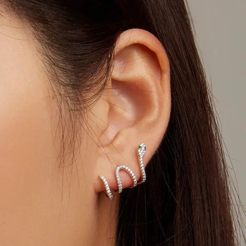 925 Sterling Silver Multi-Layer Snake Stud Earrings