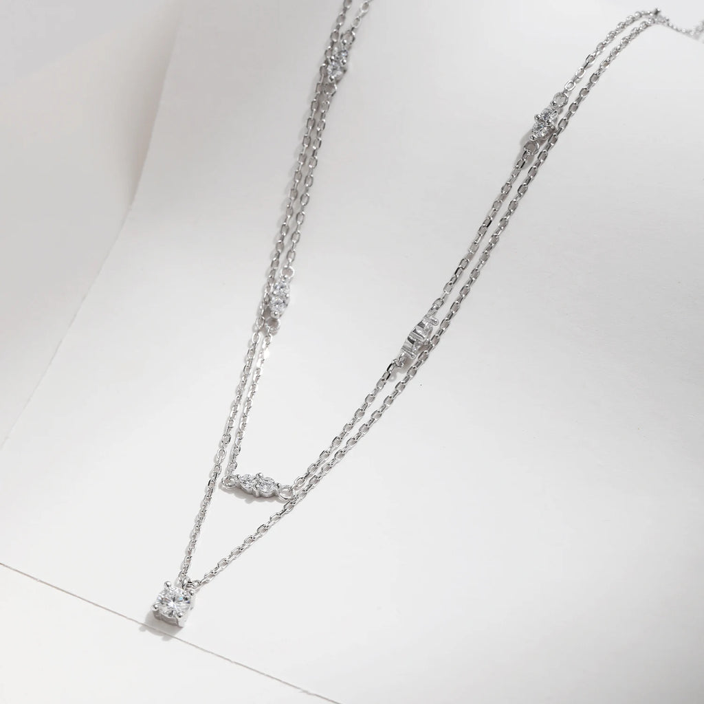 925 Sterling Silver Double-Layer Moissanite Choker Necklace