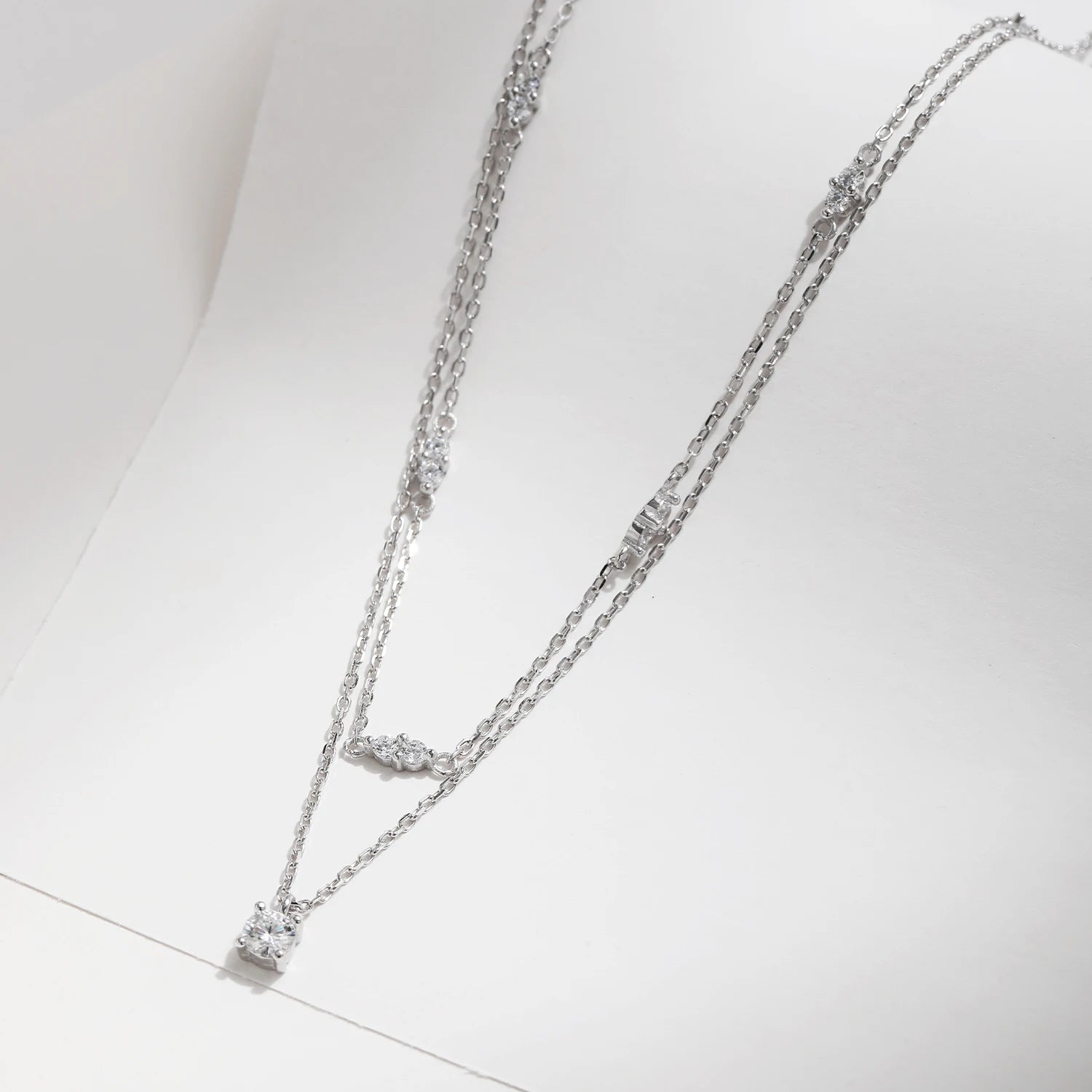 925 Sterling Silver Double-Layer Moissanite Choker Necklace