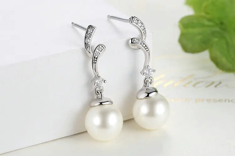 925 Sterling Silver Pearl Wave Drop Earrings