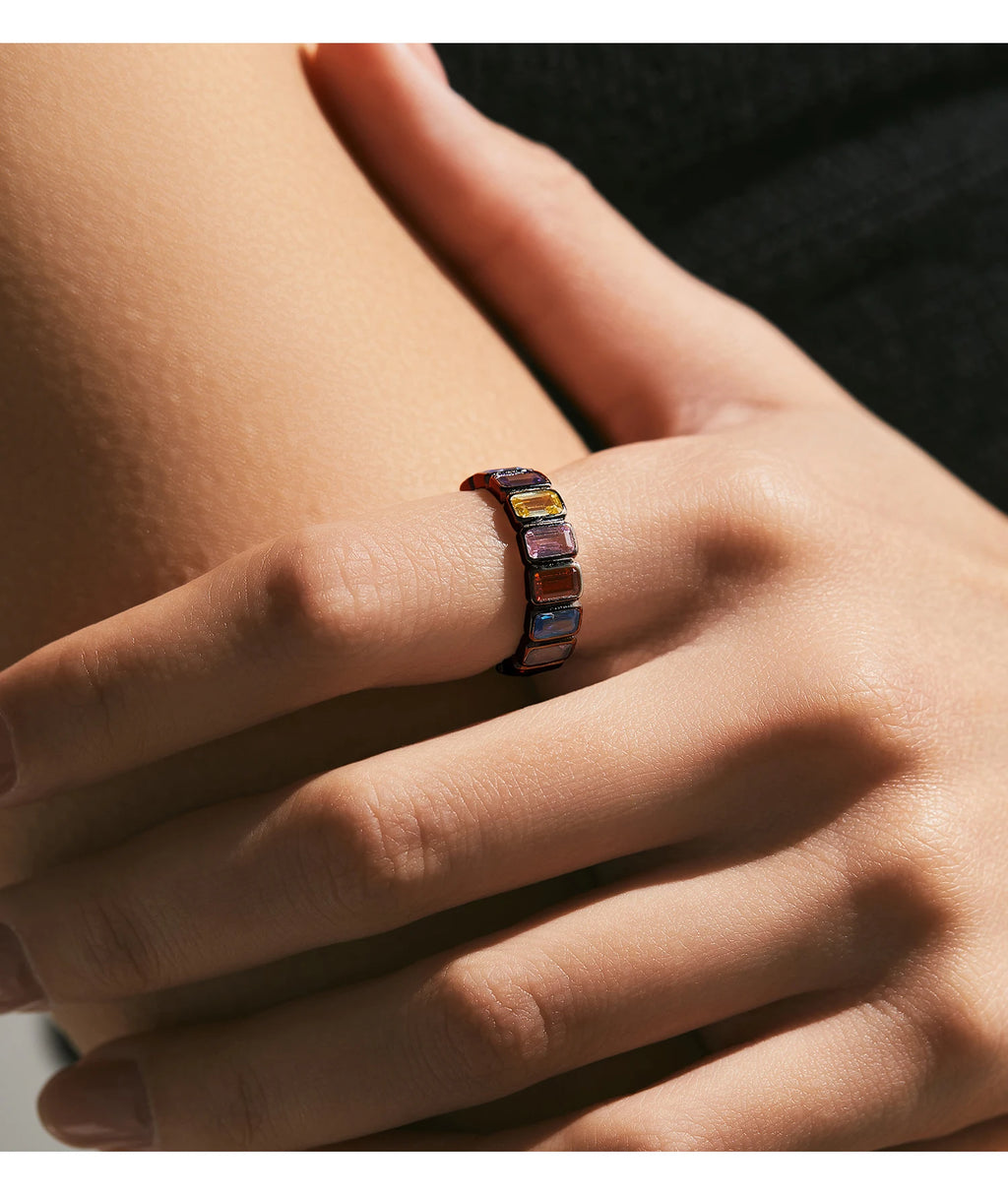 925 Sterling Silver Colorful CZ Geometric Twist Ring