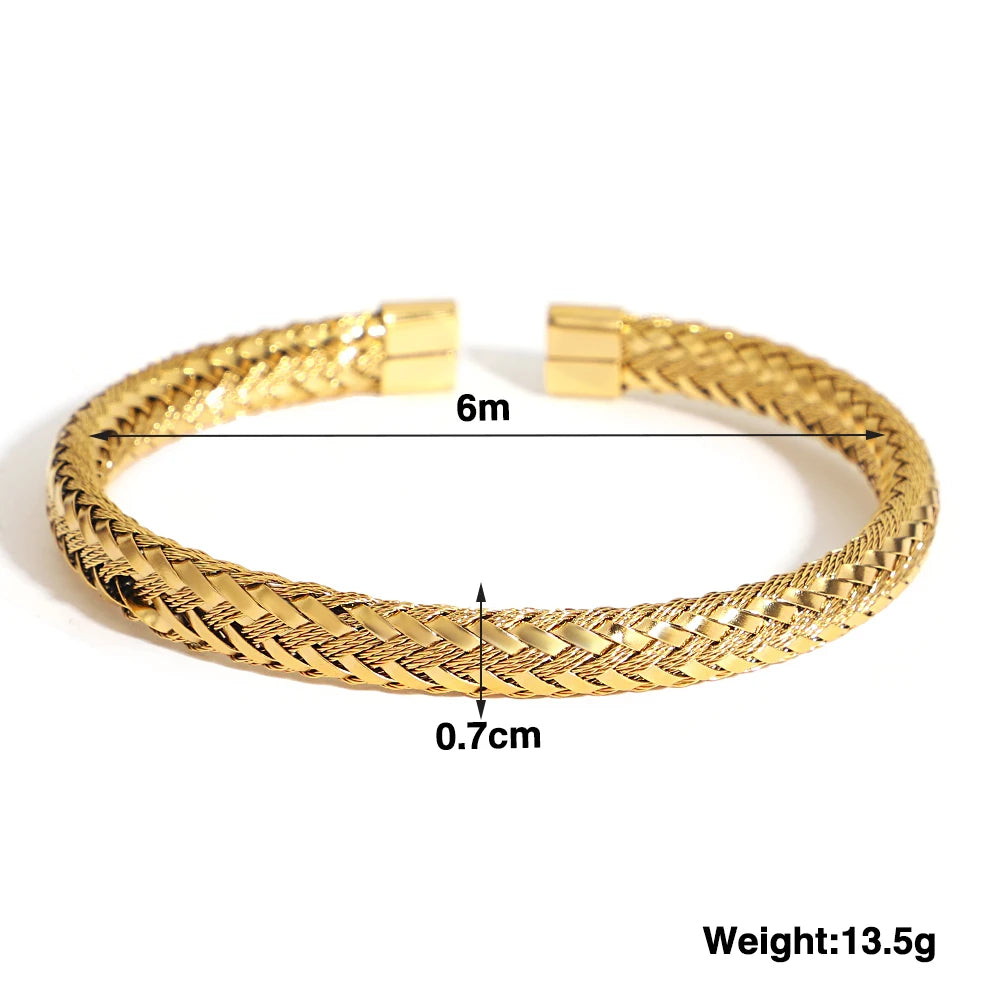 Hand-Woven Twisted Metal Open Bracelet