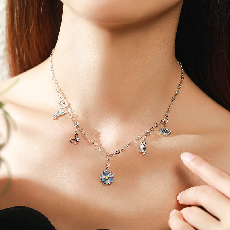 925 Sterling Silver Enamel Rainbow Plant Heart Charm