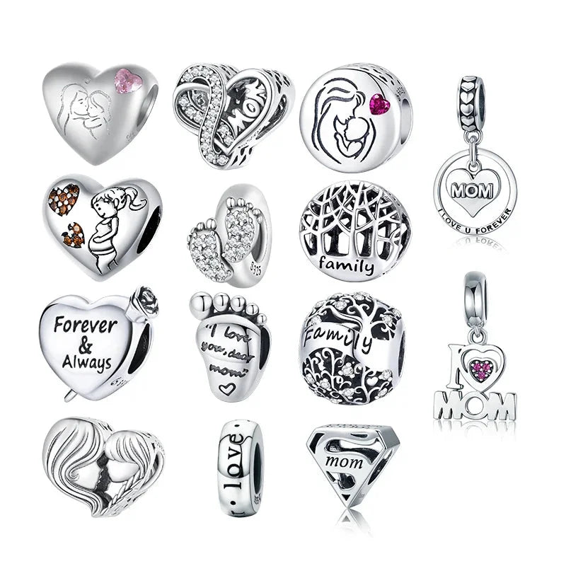 925 Sterling Silver Mother & Daughter Dangle Charm