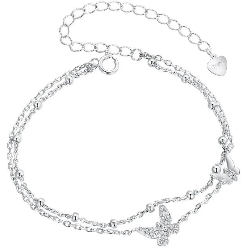 925 Sterling Silver Double-Layer Butterfly CZ Bracelet