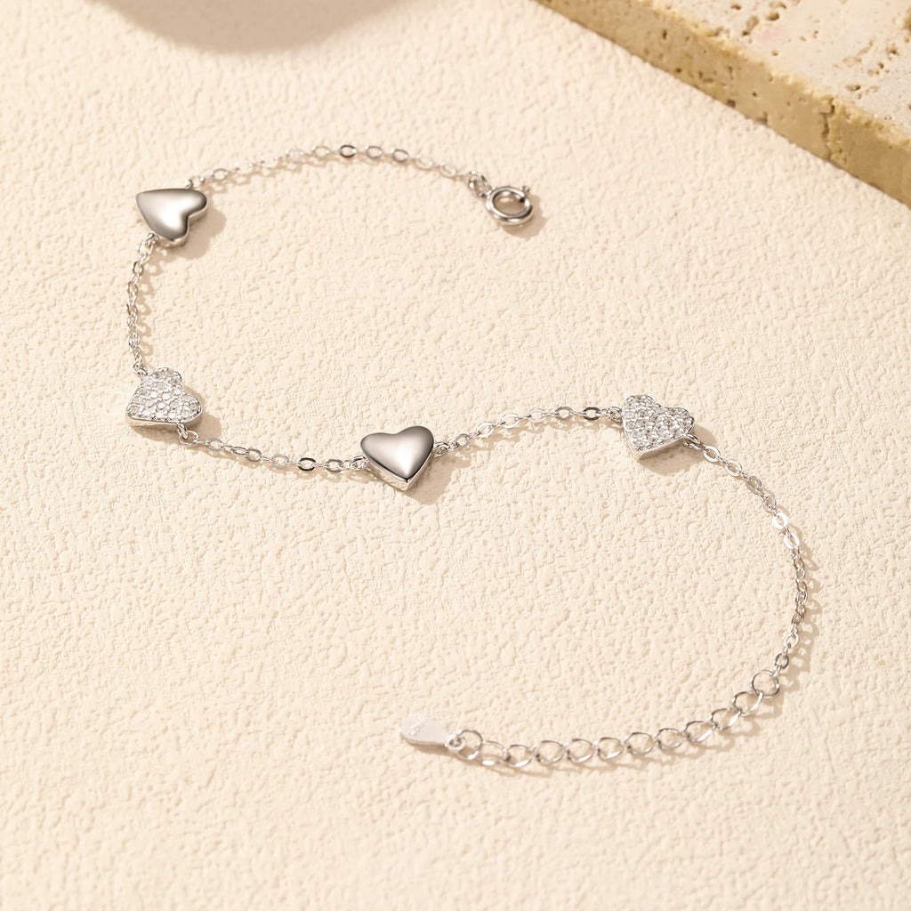 925 Sterling Silver Zirconia Hearts Bracelet