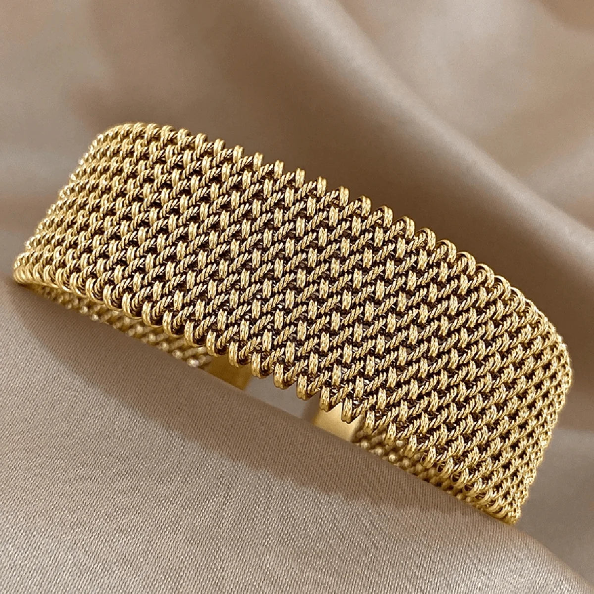 18K Gold Plated Braided Mesh Open Bracelet