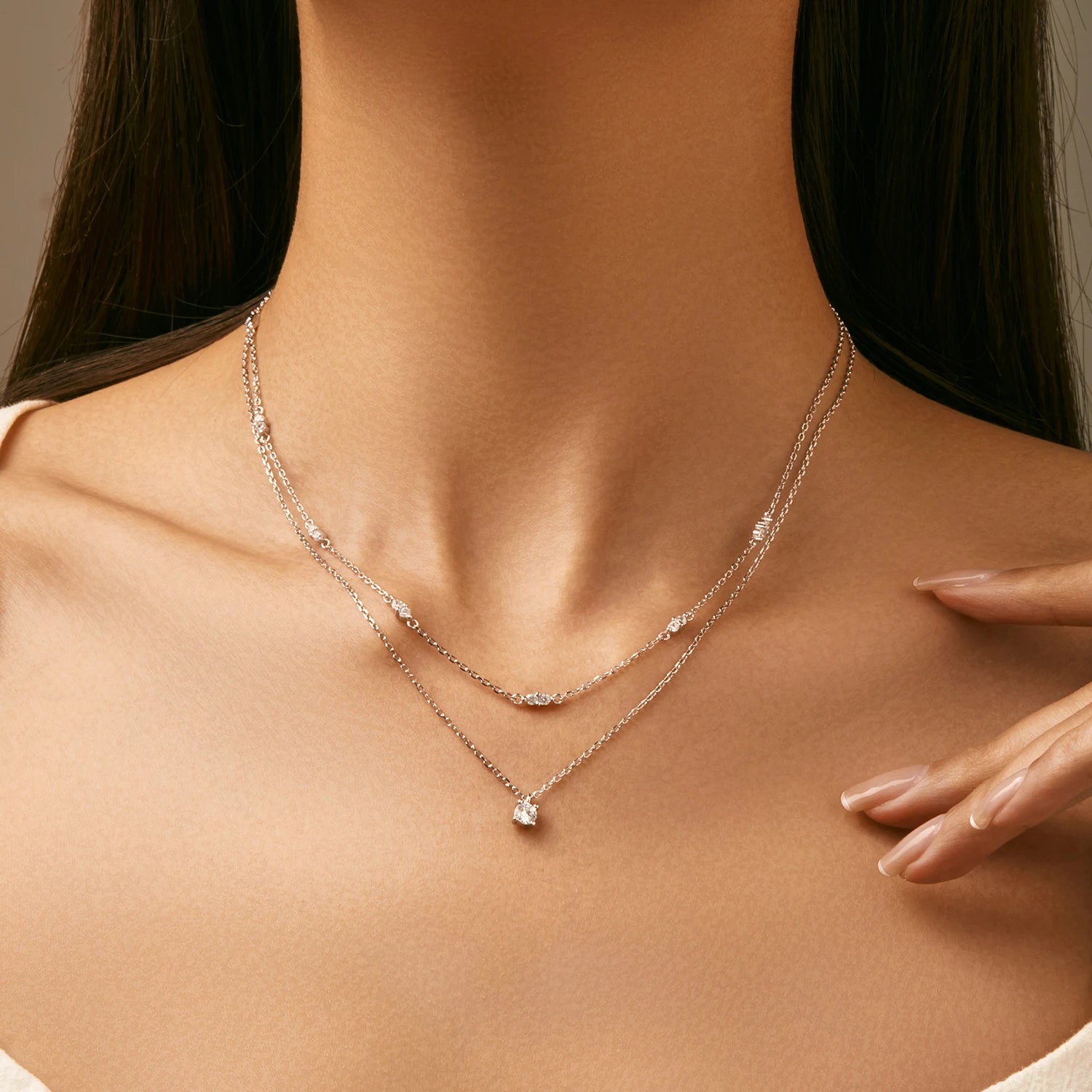 925 Sterling Silver Double-Layer Moissanite Choker Necklace