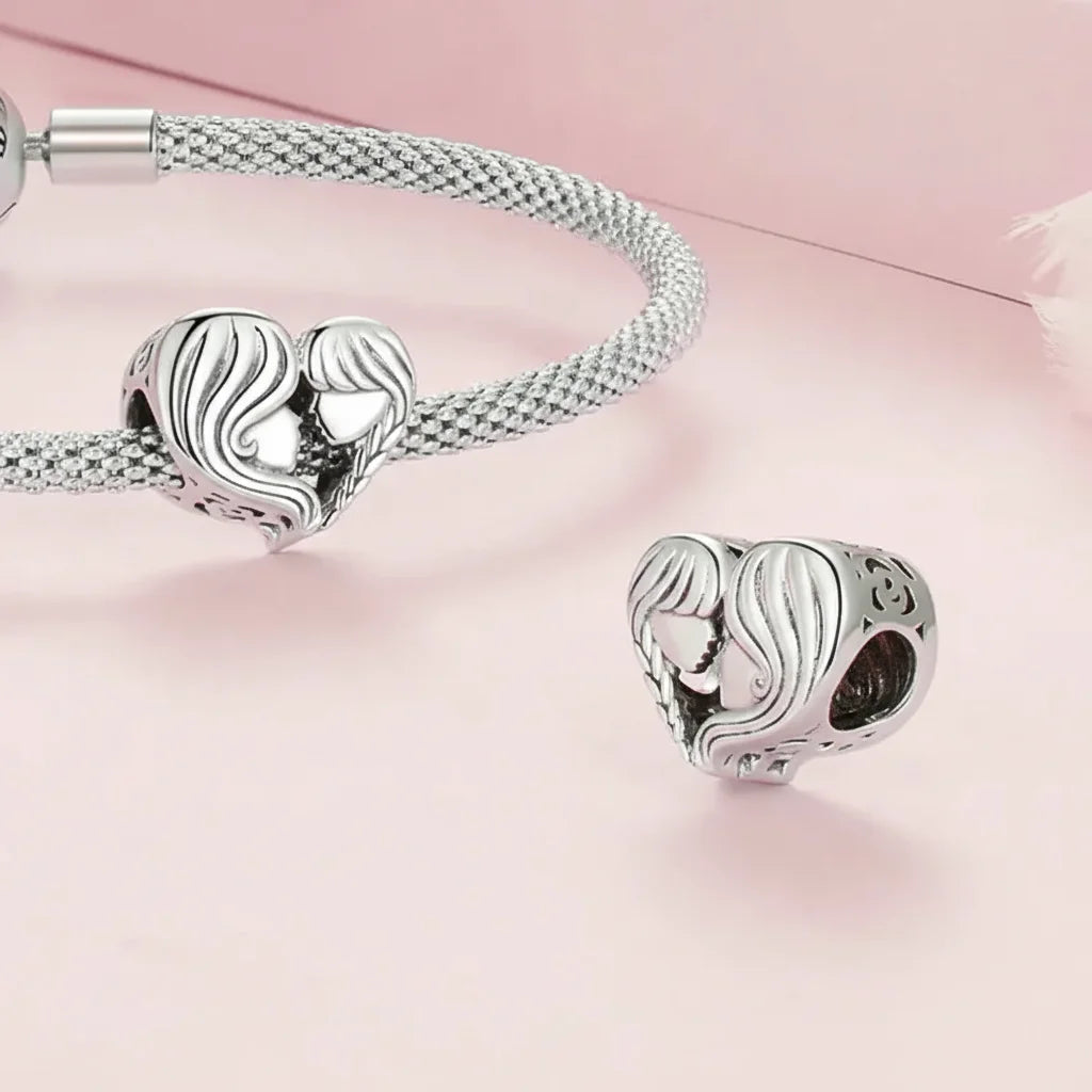 925 Sterling Silver Mother & Daughter Dangle Charm