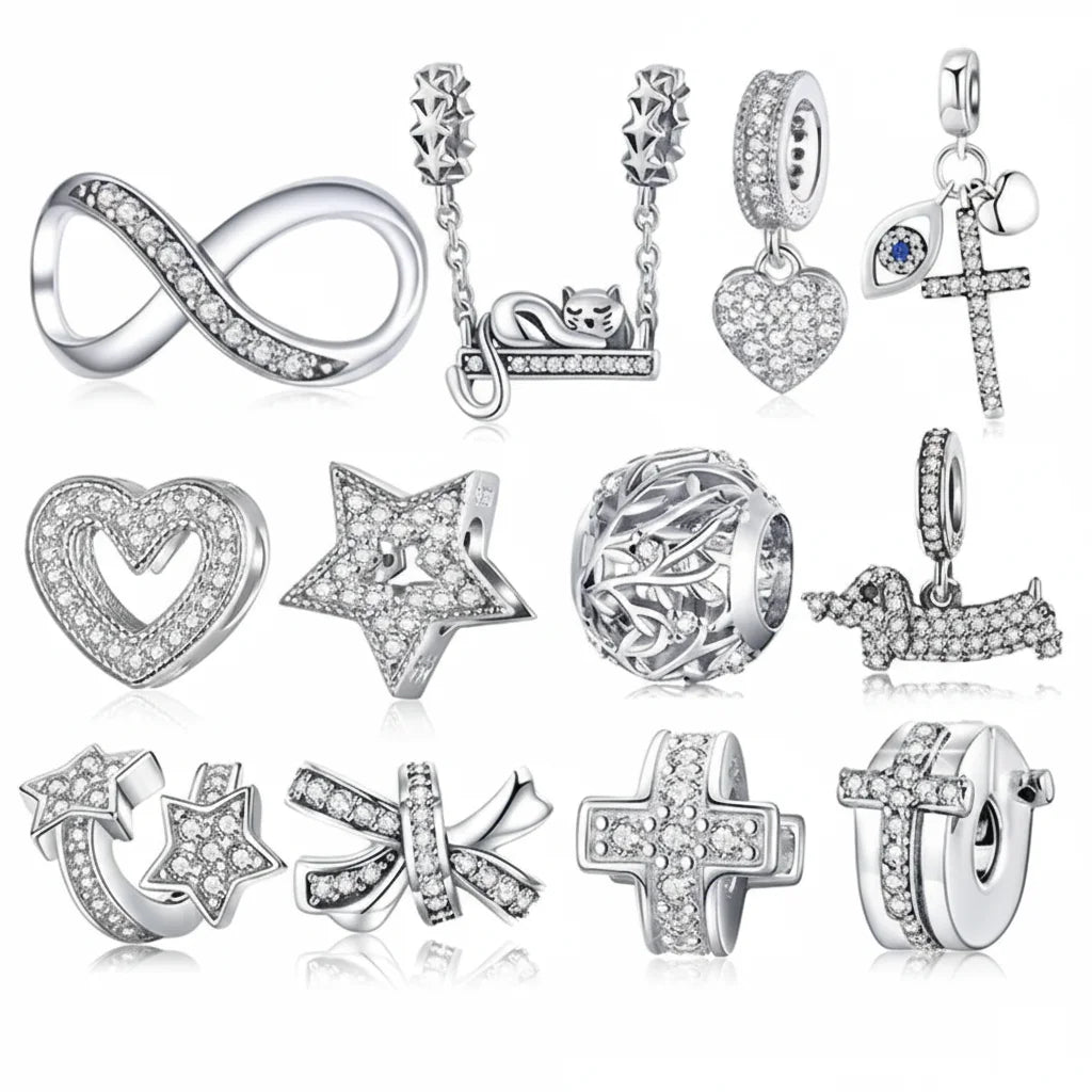 925 Sterling Silver Family Heart Cross Charm