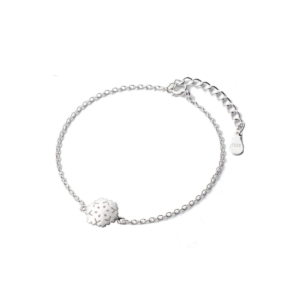 925 Sterling Silver Frosted Snowflake Chain Bracelet