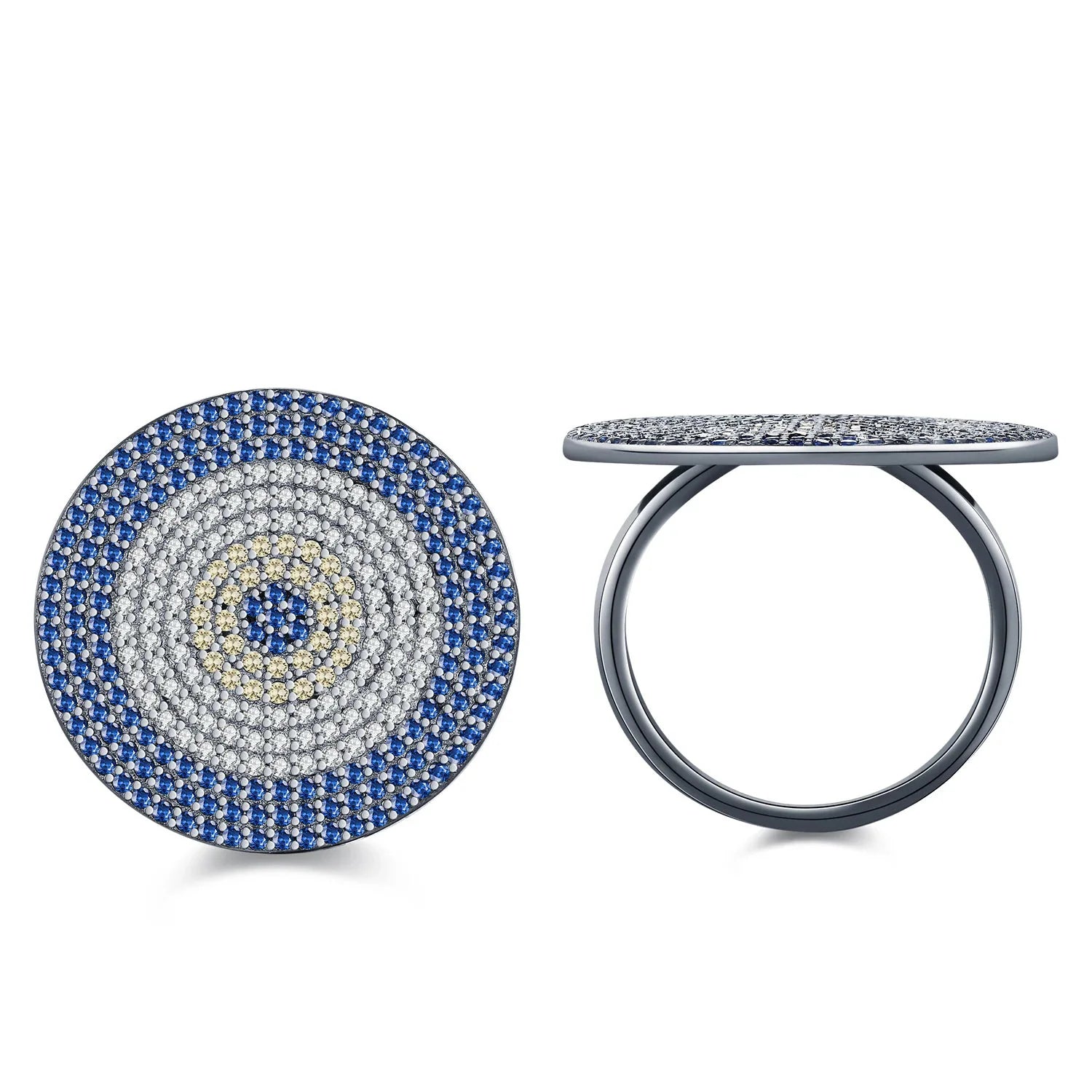 925 Sterling Silver Black CZ Geometric Round Ring