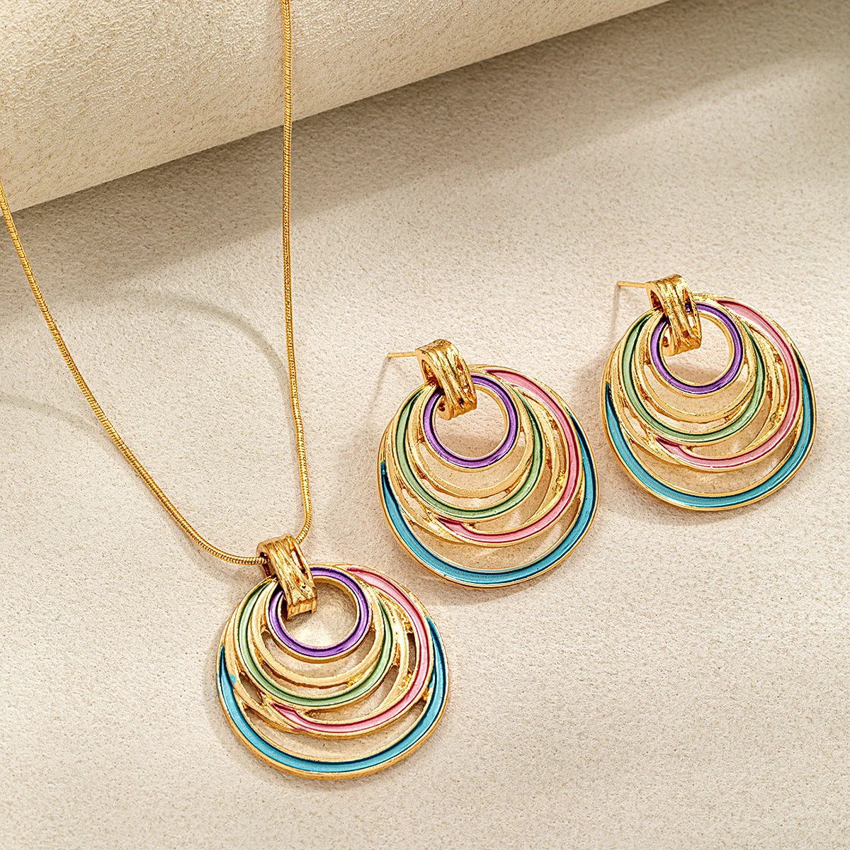 Vintage Ethnic Enamel Necklace & Earrings Set