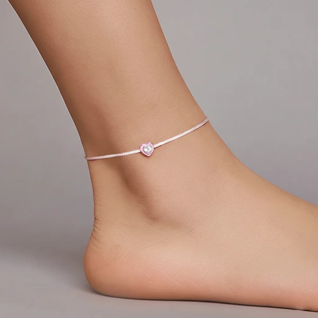 925 Sterling Silver Simple Heart Anklet