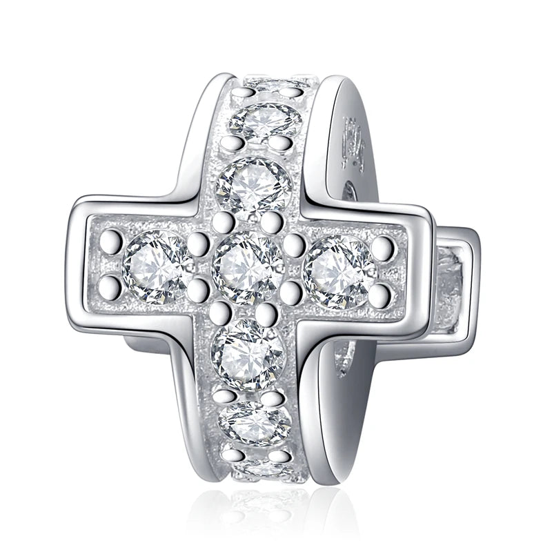 925 Sterling Silver Family Heart Cross Charm